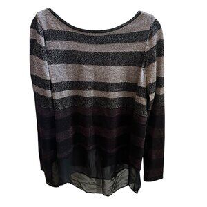 White House Black Market Purple Gray Striped Metallic Sweater Tunic Sz M